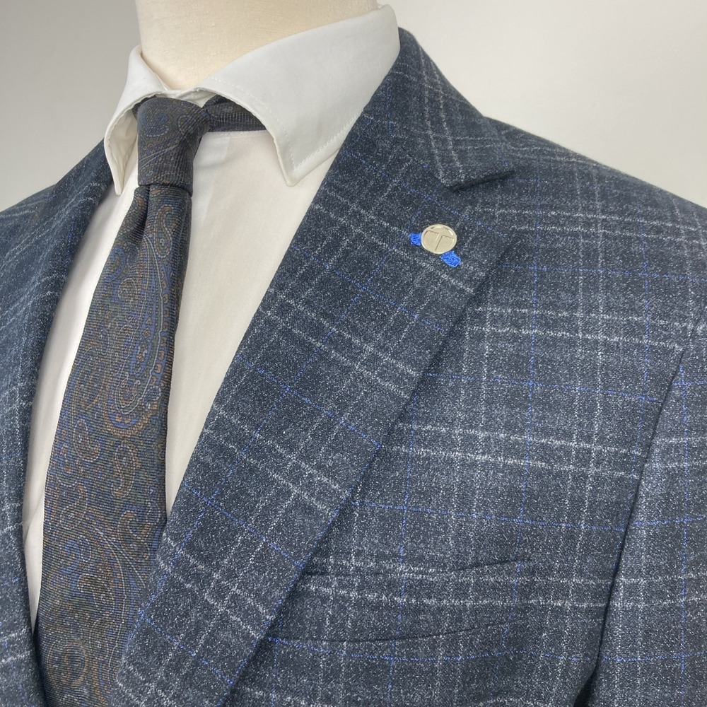 Tom Baine Mens Slim fit Sport Coat Blazer 44L Grey Plaid Stretch - Picture 4 of 11